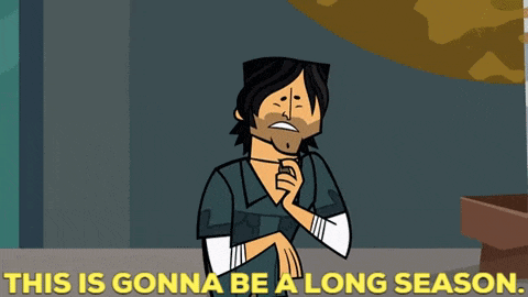 a cartoon character with the words this is gonna be a long season behind him