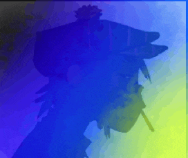 a silhouette of a person wearing a hat with a flower on it