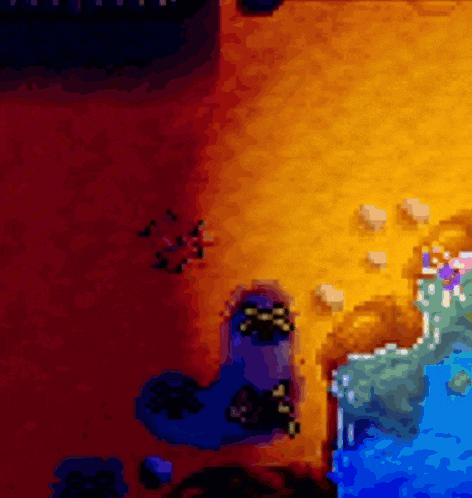 a pixel art of a desert with a blue waterfall
