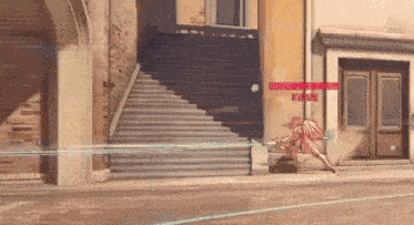 a video game character is running down a street with a sign that says kiase