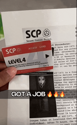 a person is holding a scp access card that is level 4