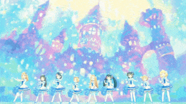 a painting of a pink castle with butterflies flying around it