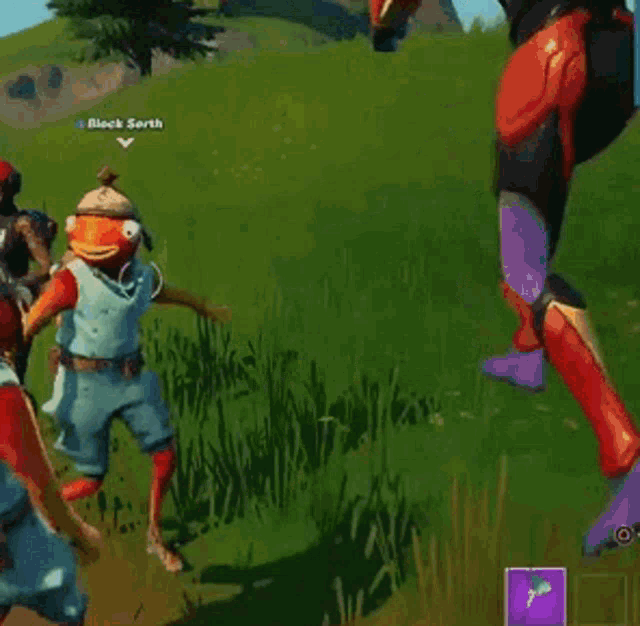 two fish heads are dancing in a video game .