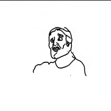 a black and white drawing of a man 's face with a beard