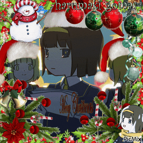 a picture of a girl wearing a santa hat with the words merry christmas written on it