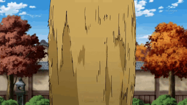 a cartoon drawing of a person standing in front of a fence and trees with the tv tokyo logo in the corner