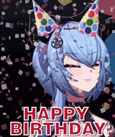 a birthday card with a girl wearing a party hat and the words " happy birthday "