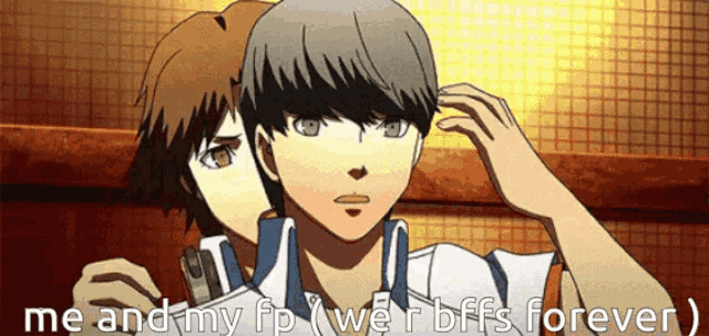 a couple of anime characters with the words me and my fp ( we 're bffs forever ) on the bottom