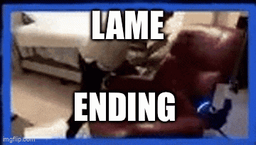 a picture of a cat on a couch with the words lame ending above it