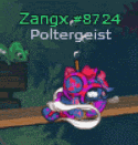 a video game character with the name zangx # 8724 poltergeist on it