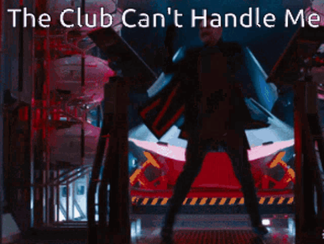 a man dancing on a treadmill with the words the club can 't handle me
