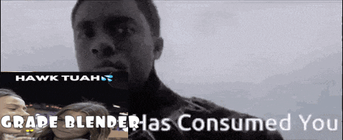 a black and white photo of a man with the words grade blender has consumed you