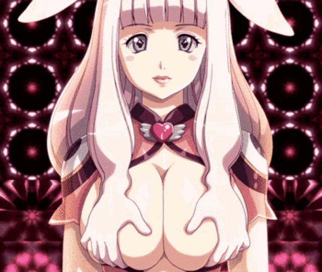 a girl with white hair and a heart necklace