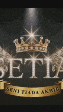 a logo for a company called setia with a gold crown and wings