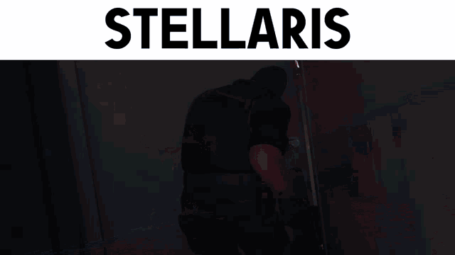 a poster for stellaris shows a soldier running through a tunnel