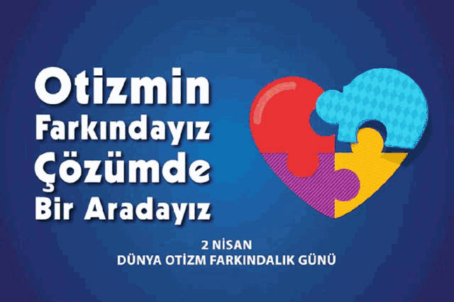a blue poster with a heart made of puzzle pieces