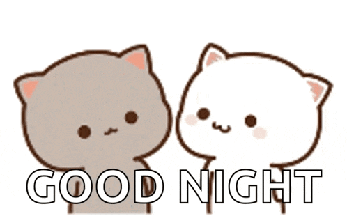 a couple of cats kissing each other with the words good night below them