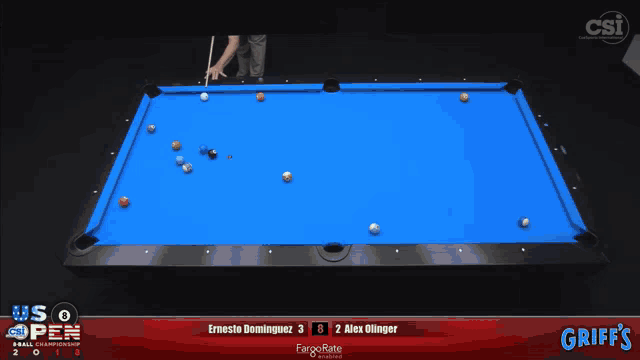 a pool table with a scoreboard that says griffs on it