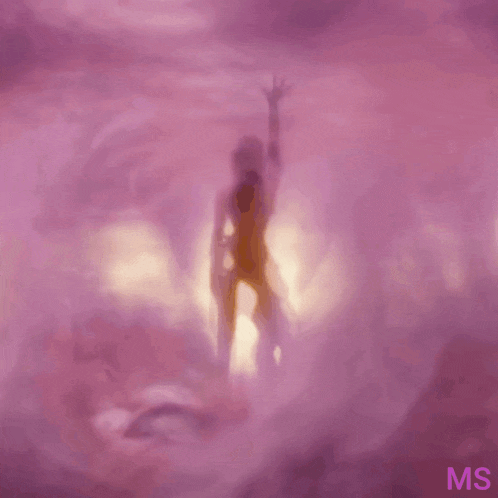 a painting of a woman standing on a rock with the letters ms on the bottom