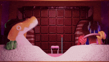 a cartoon drawing of a candy bar with a candy cane sticking out of it