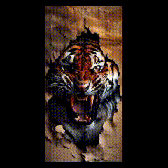 a painting of a tiger 's face with a black background
