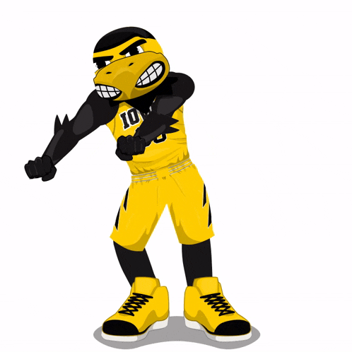 a black and yellow ninja mascot wearing a yellow jersey with the letters va on it