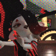 a cartoon character with red nails is holding a red object