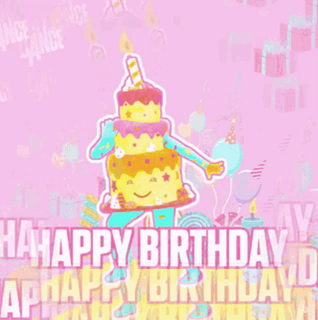 a birthday card with a cake and the words happy birthday on the bottom