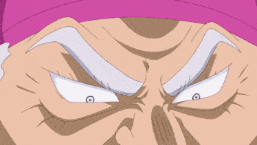 a cartoon drawing of a man with a pink hat and white beard