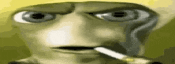 a cartoon character is smoking a cigarette and making a face .