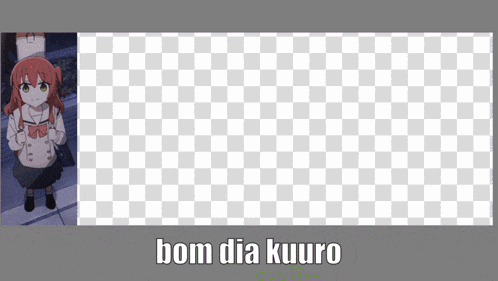 a picture of a girl on a checkered background with the words bom dia kuuro