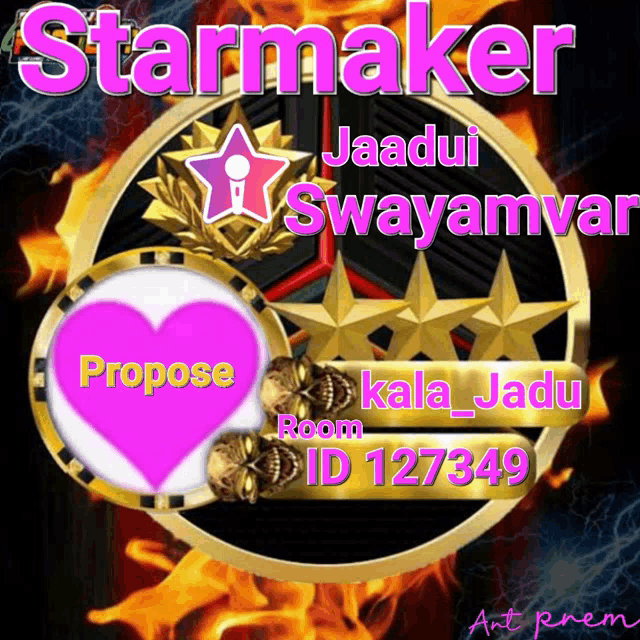 a logo for starmaker jaadui swayamvar with flames around it