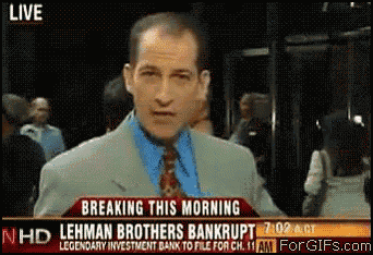a news anchor is breaking the news that lehman brothers bankrupted