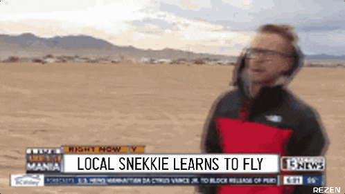a news report says local snekkie learns to fly on the screen