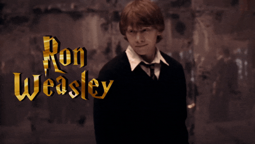 a ron weasley poster with a man in a black sweater and tie