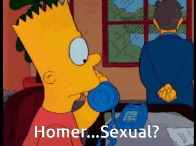 bart simpson talking on a phone with the words homer sexual written below him