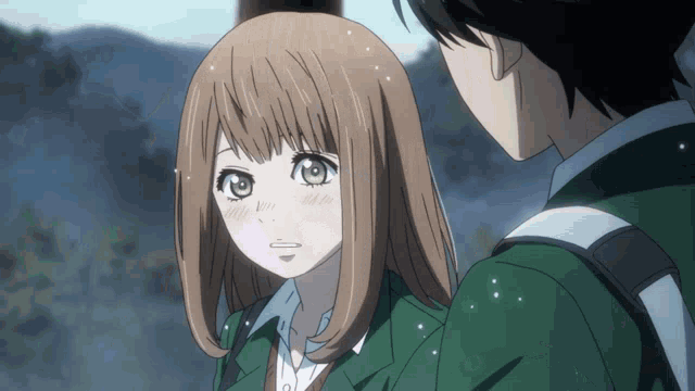 a boy and a girl are looking at each other and the girl has a surprised look on her face