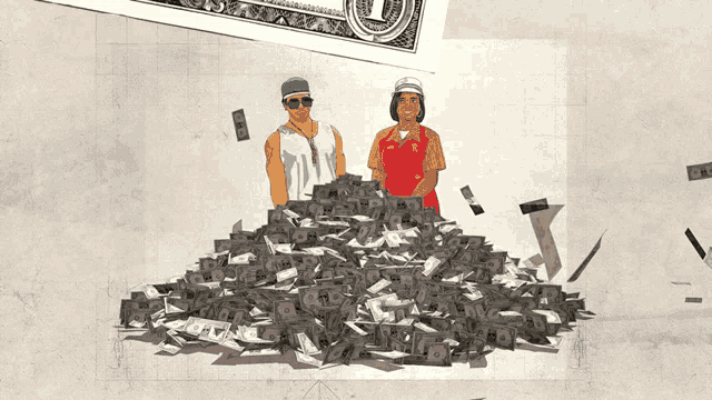 a one dollar bill laying on a pile of money