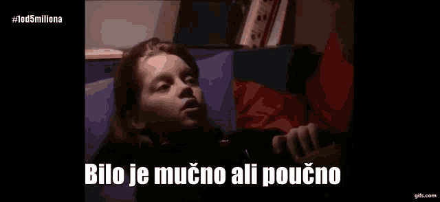 a girl laying on a couch with the words bilo je mučno ali poučno written on the bottom