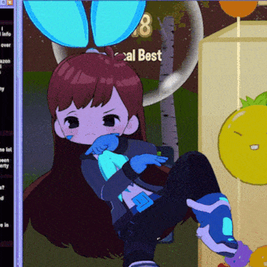 a cartoon girl sitting in front of a box that says cal best