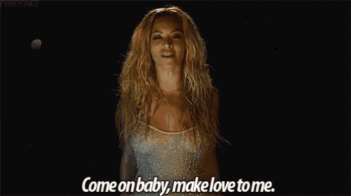 a woman is standing in the dark and saying `` come on baby , make love to me '' .
