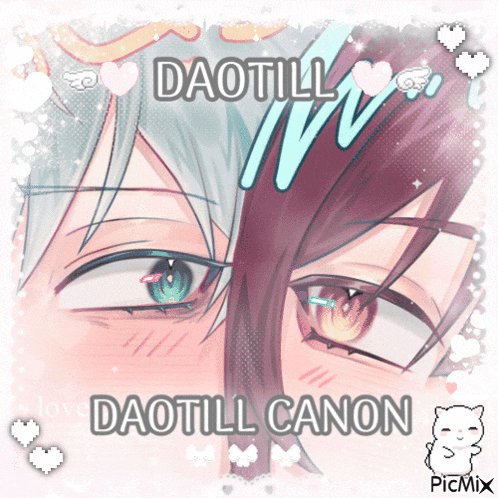 a picture of two anime characters with the words daotill canon written below them