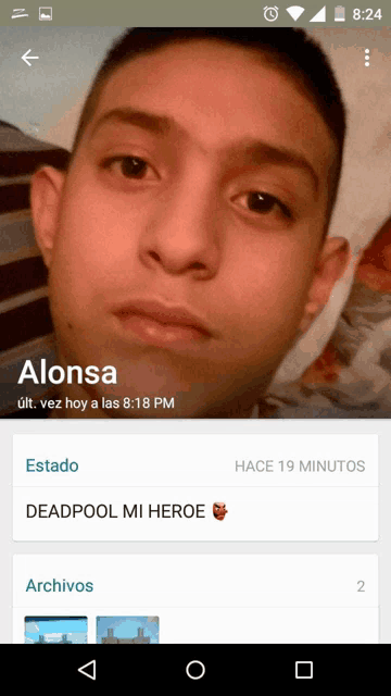 a phone screen with a picture of a young man named alonso