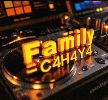 a turntable with the words family c4h4y4