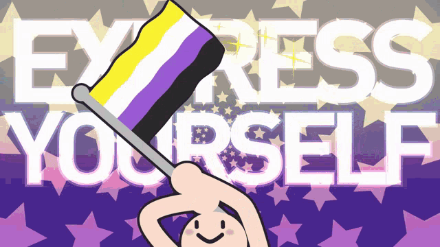 a cartoon of a person holding a flag with the words express yourself behind him