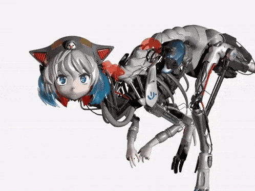 a robotic cat with the letter u on it 's chest