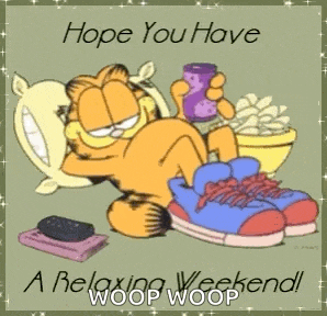 a cartoon of garfield laying on a bed with a bowl of popcorn and a can of soda .