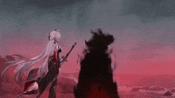 a girl with long white hair holding a sword stands in the rain