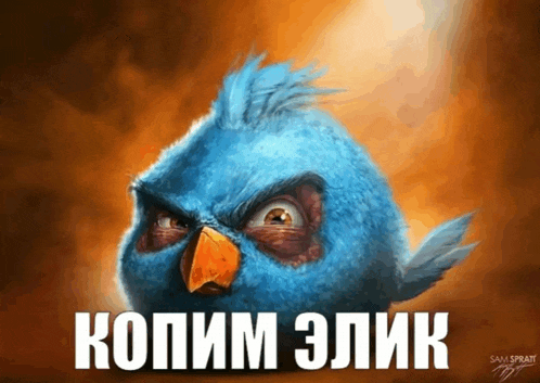 a picture of an angry bird with a caption in a foreign language