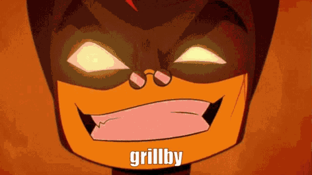 a close up of a cartoon character 's face with grillby written on the bottom
